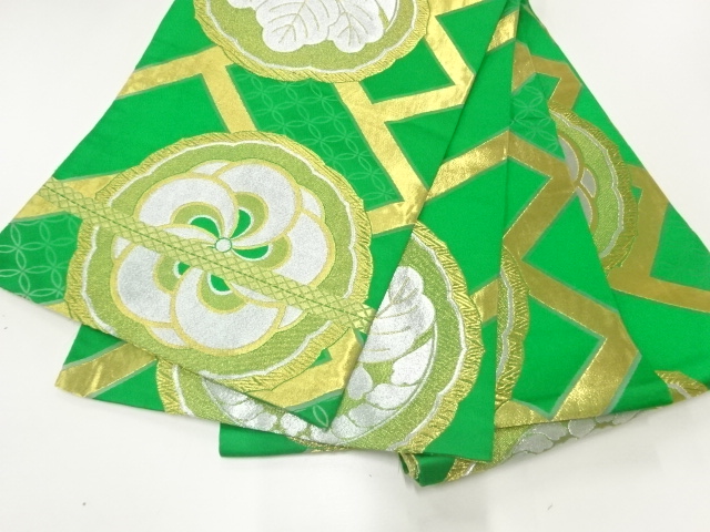  アンティーク　檜垣に桐梅模様織出し丸帯（材料）